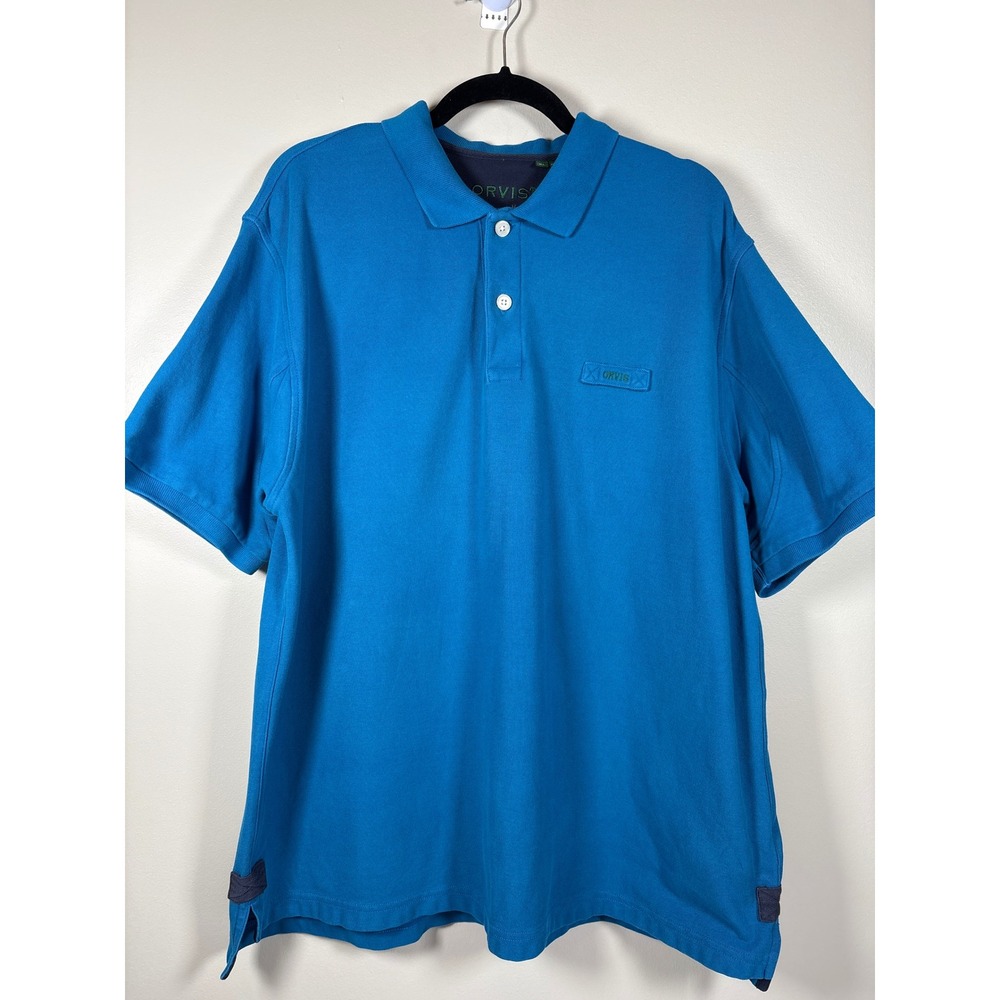 Orvis Mens XL Blue Pique Cotton Short Sleeve Polo Shirt 3B9Z Fly Fishing Lure